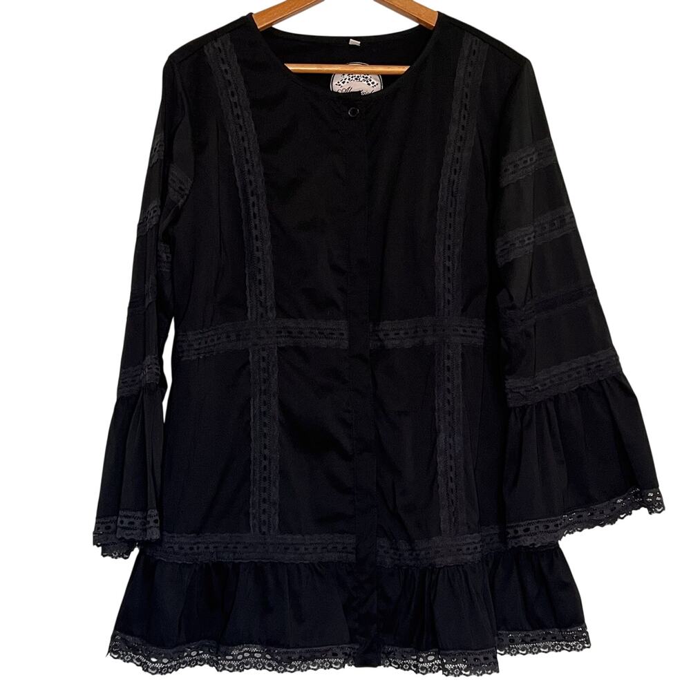Almatrichi Madrid Spain Dress EU Size 42 / US 8-10 Black Lace Ruffle Tunic Boho